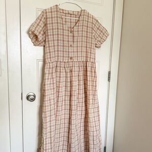 Elegant Plaid Midi Dress in Cream and rust